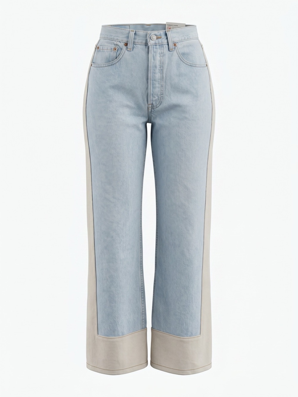 B SIDES Reworked Slouch Upcycled Indigo Cream Colorblock Wide Leg Jeans 24 NWT